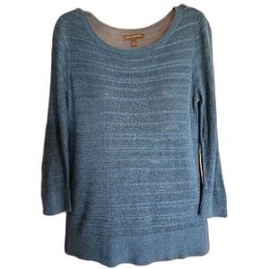 Banana Republic Blue Textured Knit Sweater Medium 3/4 Sleeve Scoop Neck M